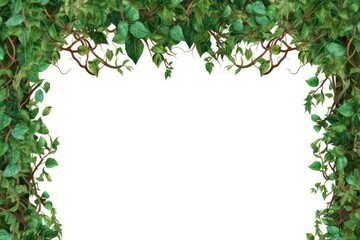 Naklejka premium rustic frame made of green leaves and branches. Generative AI