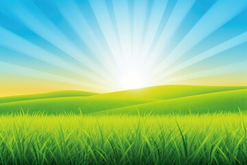 Fototapeta na wymiar lush green field with a bright sun shining in the background. Generative AI