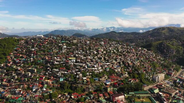 Top view of Baguio City with colorful houses in a mountainous province. Philippines, Luzon.