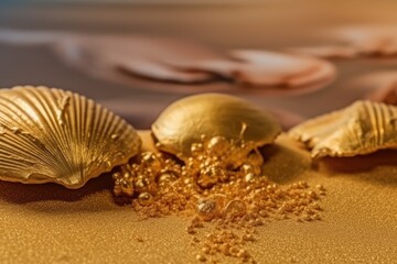 Fototapeta na wymiar collection of seashells resting on a sandy beach. Generative AI