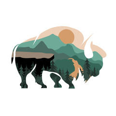 Bison with the forest, valley © Veranika