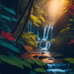 Waterfall in the forest. generated ai