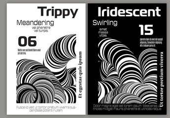 A4 Flyer Abstract 3D Curved Swirling Striped Shape Black And White