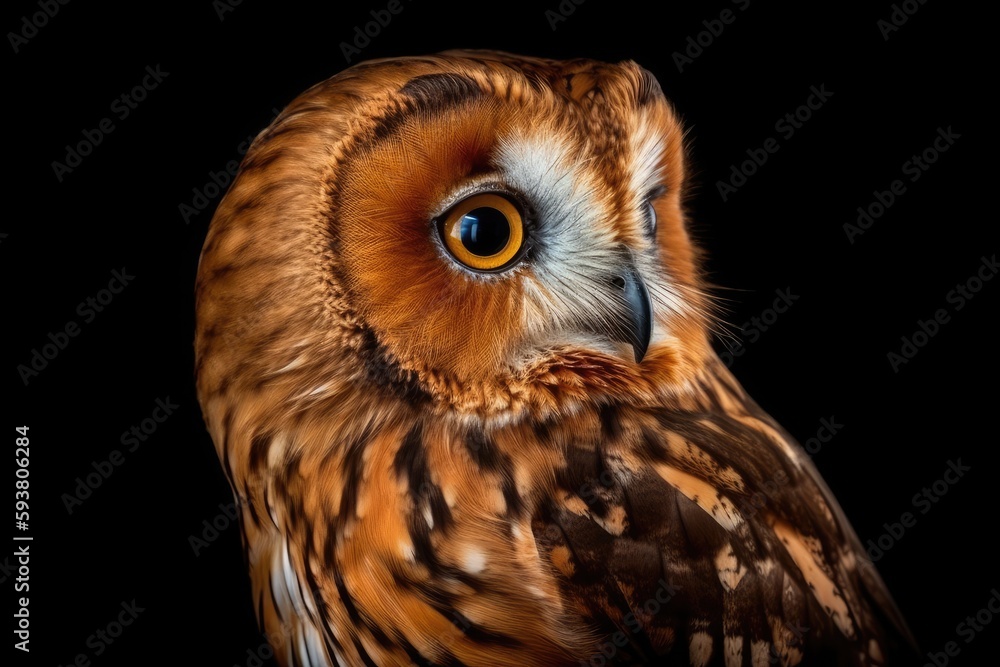 Poster close-up of an owl with a dark background. generative ai