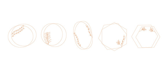 Botanical circle frame. Hand drawn round line border, Elegant minimal style vector isolated set