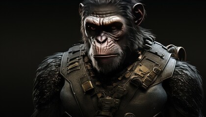 chimpanzee commando, digital art illustration, Generative AI