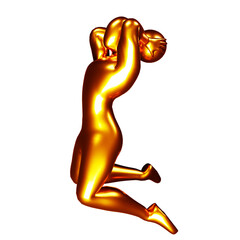 3d bronze basketball player figure doing slam dunk pose.