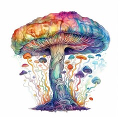 Wild Magic Mushrooms - Watercolor on a White Background
