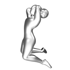 3d silver basketball player figure doing slam dunk pose.