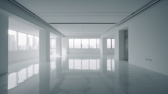 White clean empty architecture interior space room studio background wall display products minimalism. 3d rendering.