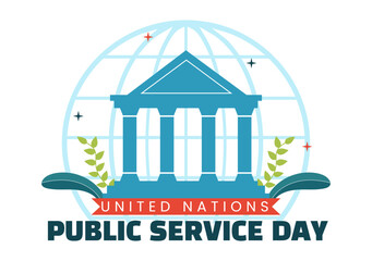 Fototapeta premium United Nations Public Service Day Vector Illustration on June 23 with Publics Services to the Community in Flat Cartoon Hand Drawn Poster Templates
