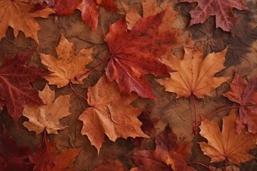 Naklejka na ściany i meble fallen leaves scattered on the ground. Generative AI