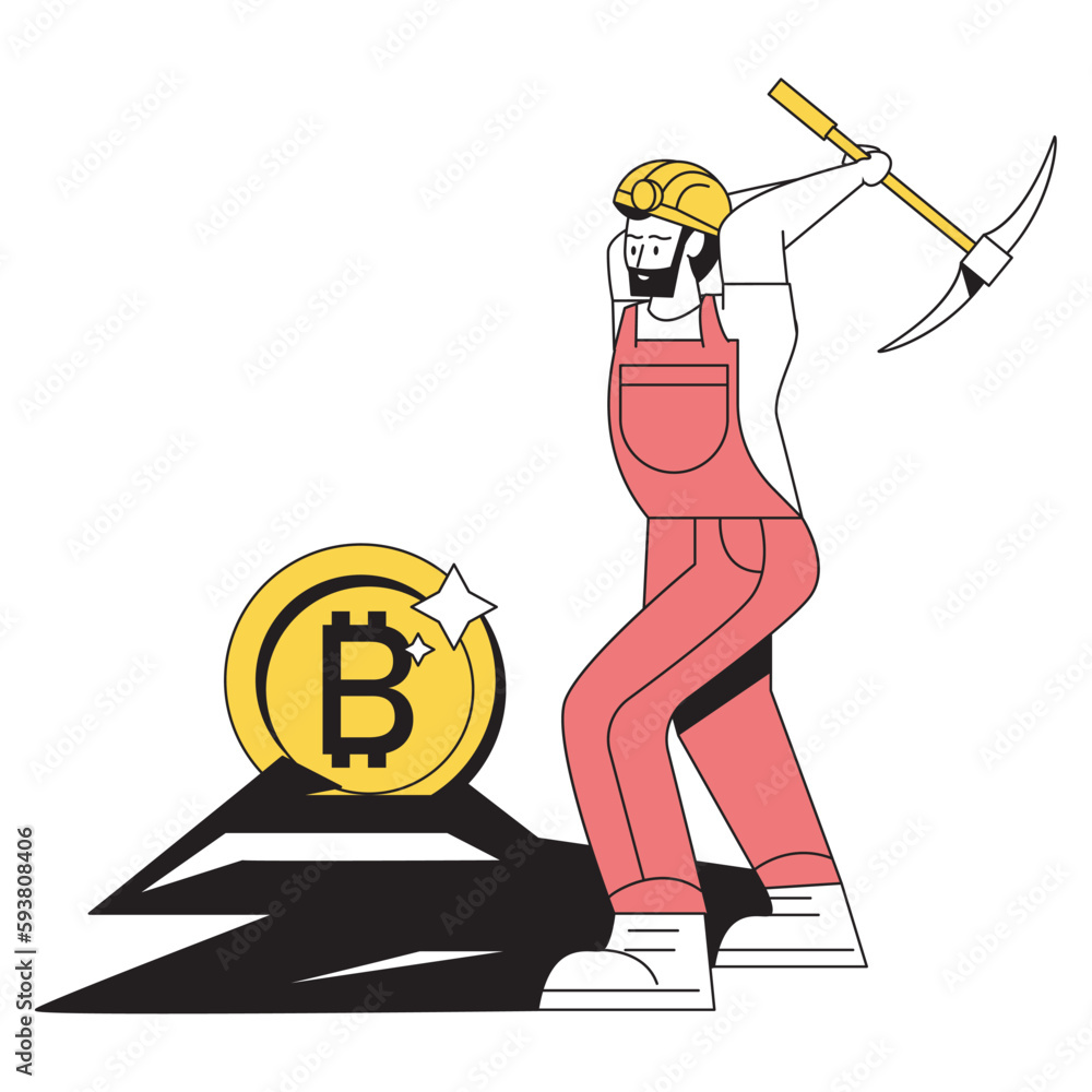 Poster miner with pick mining bitcoin