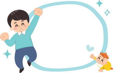 父親と赤ちゃんと吹き出しのイラストセット