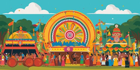 Creative illustration of Rath Yatra in flat style