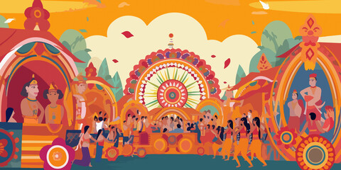 Obraz premium Hand drawn flat illustration of a Rath Yatra, concept background