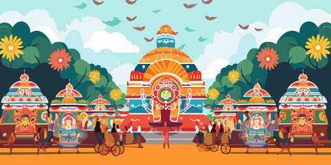 Flat illustration showcasing Rath Yatra festival