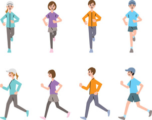 Fototapeta na wymiar ランニング（運動）をする男女のイラスト Clip art of man and woman running(exercise) 