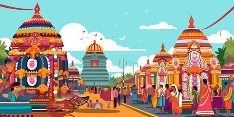 Naklejka premium Hand drawn flat illustration of a Rath Yatra, concept background