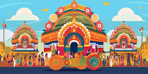 Fototapeta na wymiar Hand drawn flat illustration of a Rath Yatra, concept background