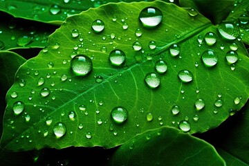 fresh green leaf with sparkling water droplets. Generative AI