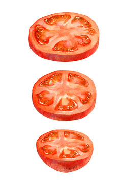 An image of tomato slices, digitally generated from a watercolor painting