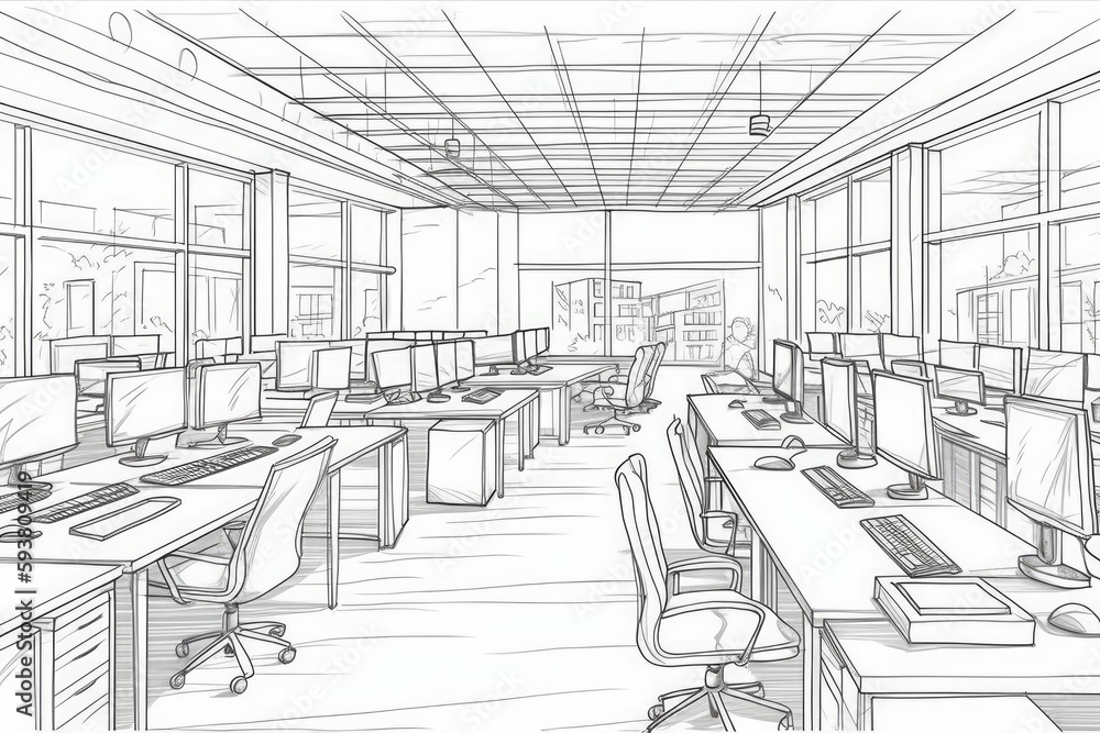 Aufkleber computer lab with students and teacher. generative ai