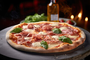 Prosciutto pizza with arugula. Generative AI