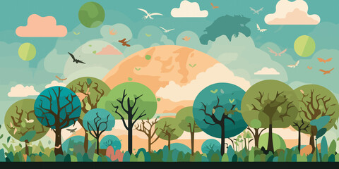 Fototapeta premium Hand drawn flat illustration of a World Environment Day, concept background