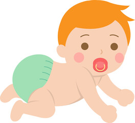 Cute baby learning to crawl, vector character illustration in cartoon style