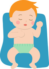 Sleeping cute baby with blanket, warm and safe, vector character illustration in cartoon style
