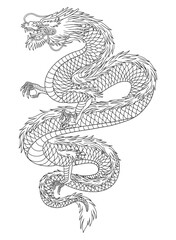Line art of japanese dragon isolated on white background. vector illusration
