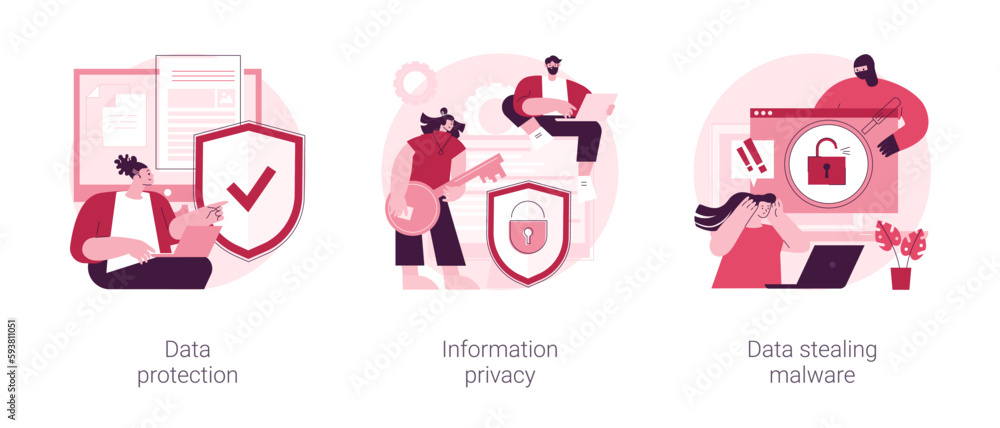 Poster digital security abstract concept vector illustration set. data protection, information privacy, dat