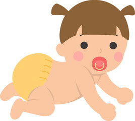 Cute baby learning to crawl, vector character illustration in cartoon style