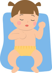 Sleeping cute baby with blanket, warm and safe, vector character illustration in cartoon style