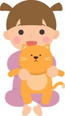 Baby playing with dolls happily, vector character illustration