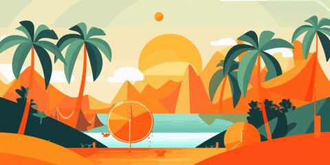 Hand drawn flat illustration of a Summer, concept background