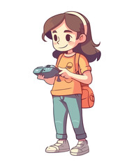 Smiling child holding backpack walking to school