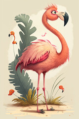 flamingo in the water illustrations