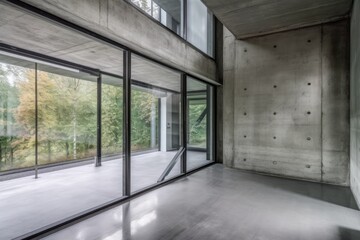 an empty modern room with minimalist design and natural lighting from large windows. Generative AI