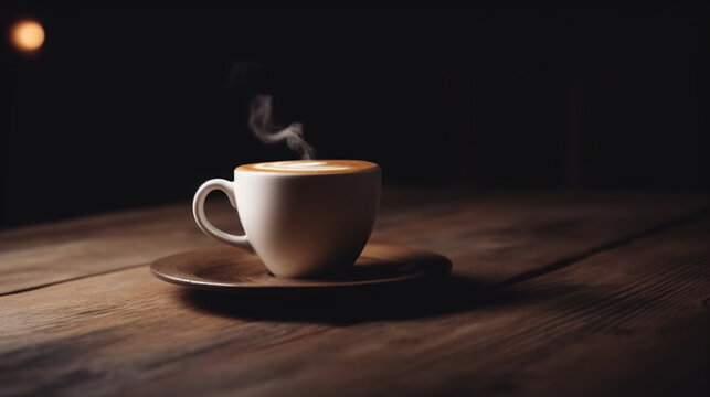 coffee cup with smoke isolated on dark background