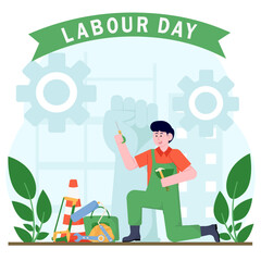 Worker With Work Equipment Illustration