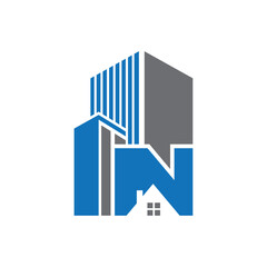 'N' Letter real estate building logo design 