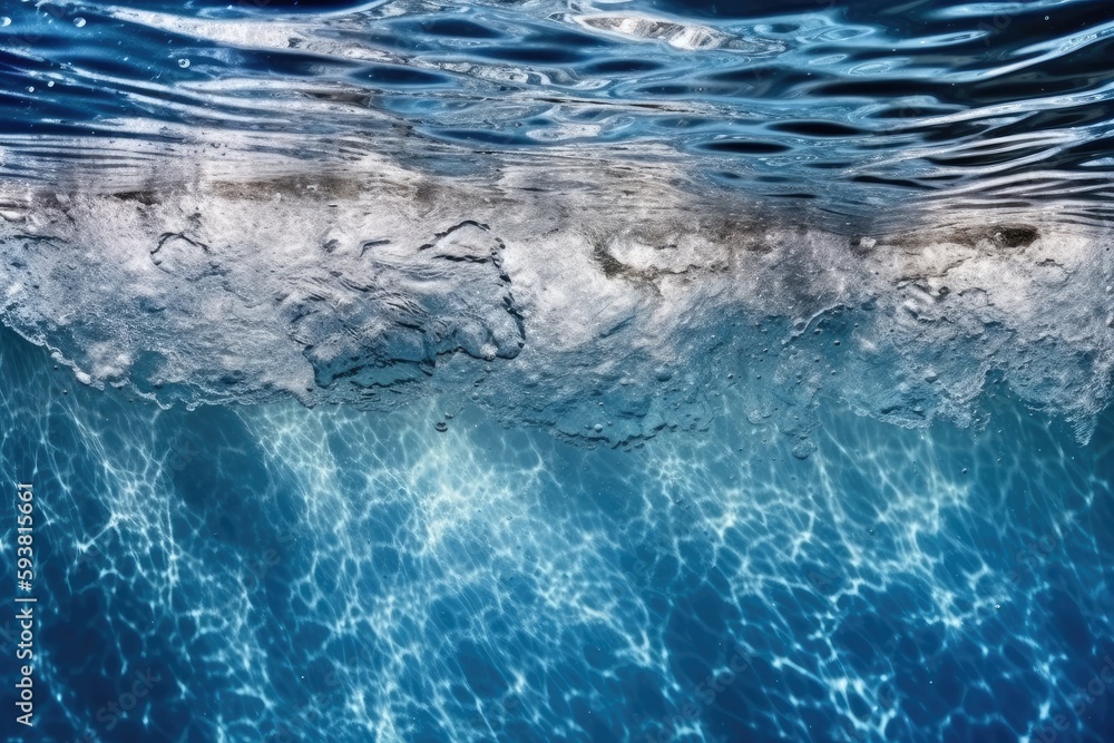 Wall mural an underwater scene with crystal-clear blue water. Generative AI