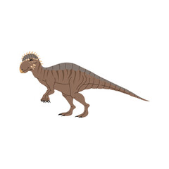 Pachycephalosaurus headed lizard cartoon dinosaur childish dino animal with stripes, funny cartoon character. Vector childish baby tyrannosaurus