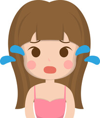 Close up portrait of crying woman expressing sad emotion, vector illustration