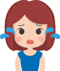 Close up portrait of crying woman expressing sad emotion, vector illustration