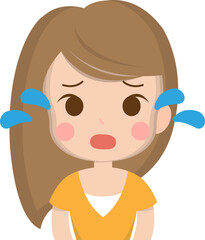 Close up portrait of crying woman expressing sad emotion, vector illustration