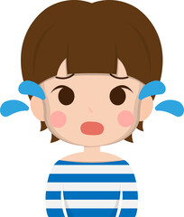 Close up portrait of crying woman expressing sad emotion, vector illustration