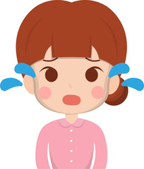 Close up portrait of crying woman expressing sad emotion, vector illustration
